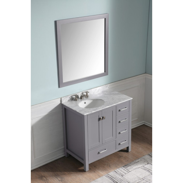 ANZZI V-CHG013-36 Chateau Vanity In Gray With Marble Top, Basin, and Mirror