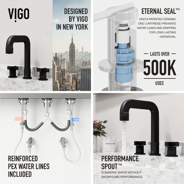 VIGO VG01302MB Wythe Two Handle Three-Hole Widespread Bathroom Faucet in Matte Black