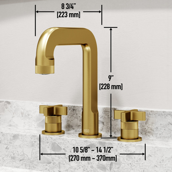 VIGO VG01302MG Two Handle Three-Hole Widespread Bathroom Faucet in Matte Brushed Gold