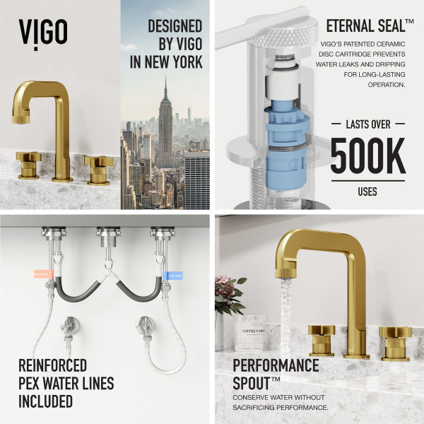 VIGO VG01302MG Two Handle Three-Hole Widespread Bathroom Faucet in Matte Brushed Gold