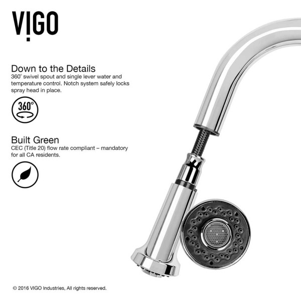 VIGO VG02002CHK1 Chrome Pull-Down Spray Kitchen Faucet With Deck Plate