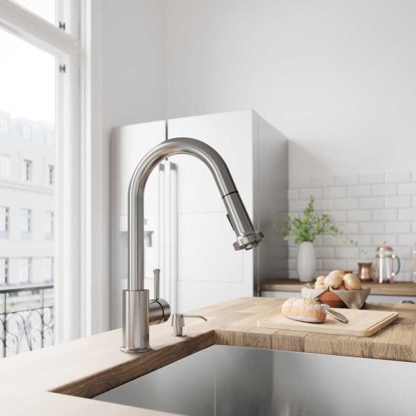 VIGO VG02002ST Stainless Steel Pull-Down Spray Deck Mount Kitchen Faucet