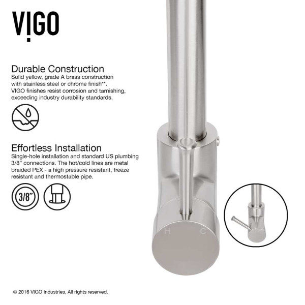 VIGO VG02002STK1 Stainless Steel Pull-Down Kitchen Faucet with Deck Plate