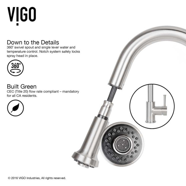 VIGO VG02002STK2 Stainless Pull-Down Kitchen Faucet w/ Soap Dispenser