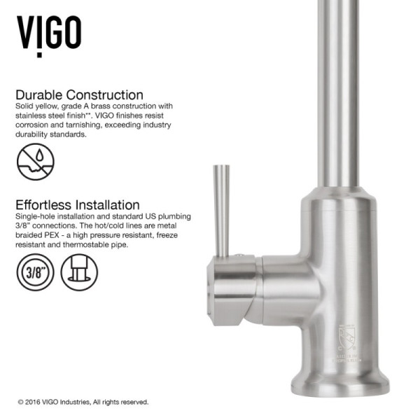 VIGO VG02012STK1 Stainless Pull-Down Spray Kitchen Faucet With Deck Plate