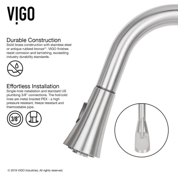 VIGO VG02013STK1 Aylesbury Pull-Down Spray Kitchen Faucet With Deck Plate