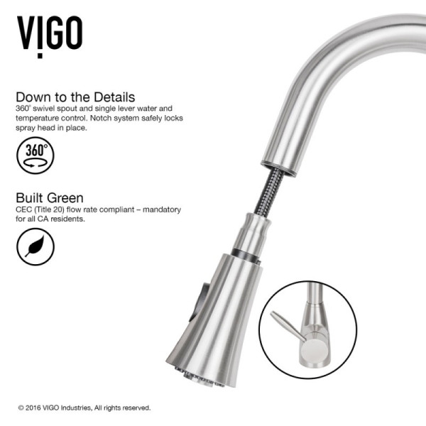 VIGO VG02013STK1 Aylesbury Pull-Down Spray Kitchen Faucet With Deck Plate