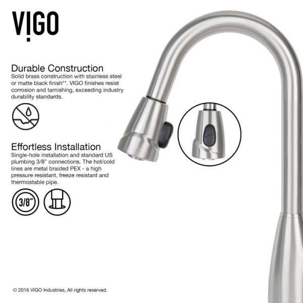 VIGO VG02014STK1 Graham Stainless Pull-Down Kitchen Faucet With Deck Plate