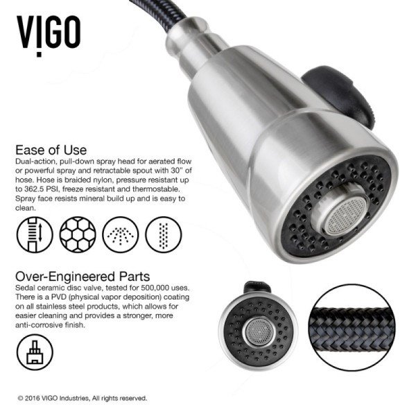 VIGO VG02014STK1 Graham Stainless Pull-Down Kitchen Faucet With Deck Plate