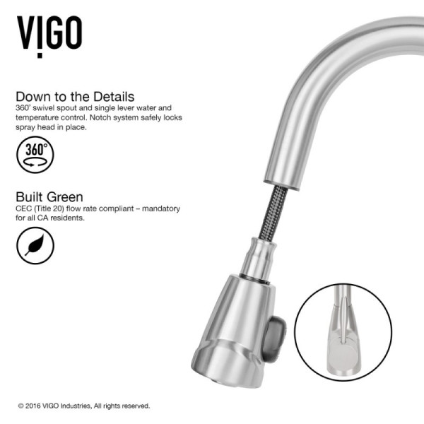 VIGO VG02014STK1 Graham Stainless Pull-Down Kitchen Faucet With Deck Plate