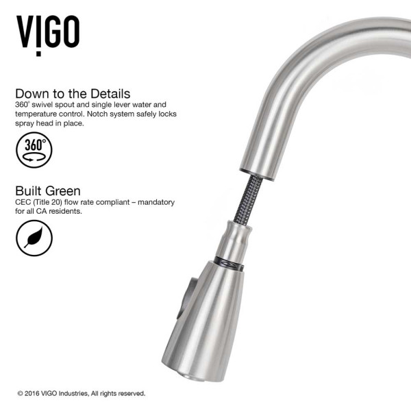 VIGO VG02017STK1 Romano Pull-Down Spray Kitchen Faucet With Deck Plate
