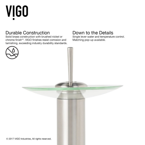 VIGO VG03002 Single Lever Waterfall Faucet with Clear Glass Disc in Chrome