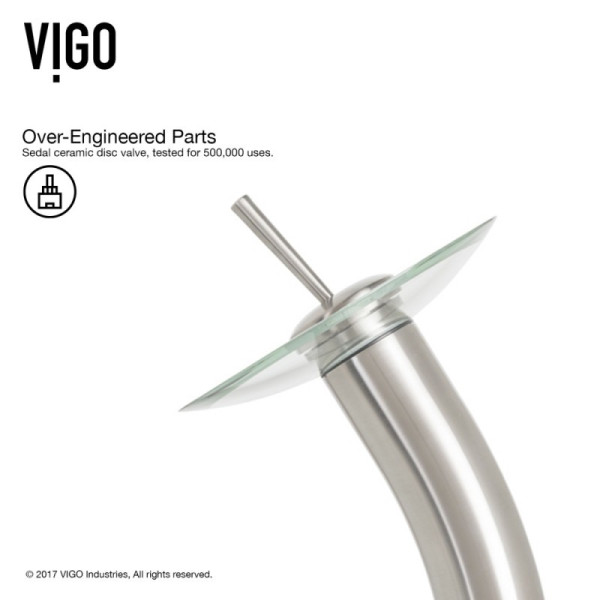 VIGO VG03002 Single Lever Waterfall Faucet with Clear Glass Disc in Chrome