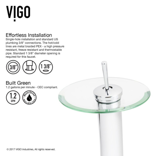 VIGO VG03002 Single Lever Waterfall Faucet with Clear Glass Disc in Chrome