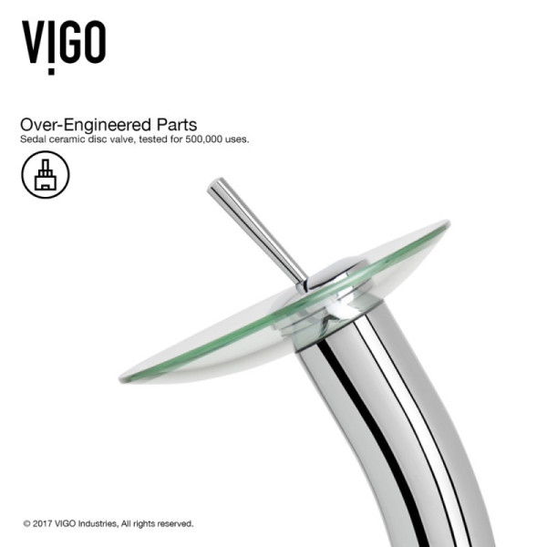 VIGO VG03002 Single Lever Waterfall Faucet with Clear Glass Disc in Chrome