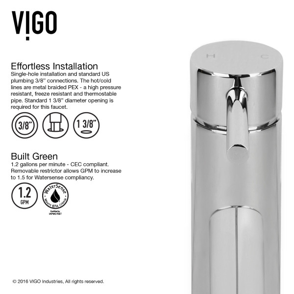 VIGO VG03003CH Grant Single Handle Single-Hole Bathroom Vessel Faucet in Chrome