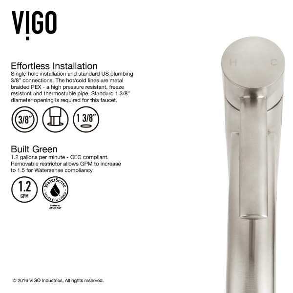 VIGO VG03025BN Single Handle Single-Hole Bathroom Vessel Faucet in Brushed Nickel