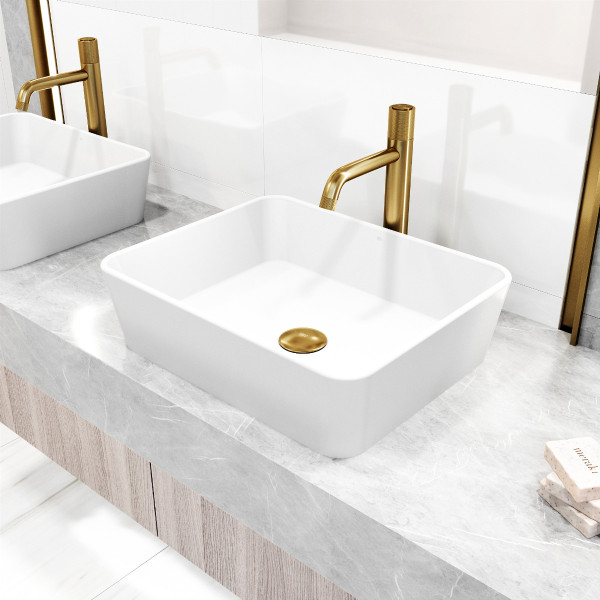 VIGO VG03031MG Button Operated Single-Hole Vessel Faucet in Matte Brushed Gold