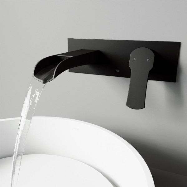 VIGO VG05004MB Cornelius Single Handle Wall Mount Bathroom Faucet in Matte Black