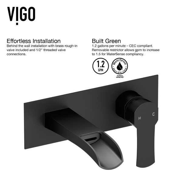 VIGO VG05004MB Cornelius Single Handle Wall Mount Bathroom Faucet in Matte Black