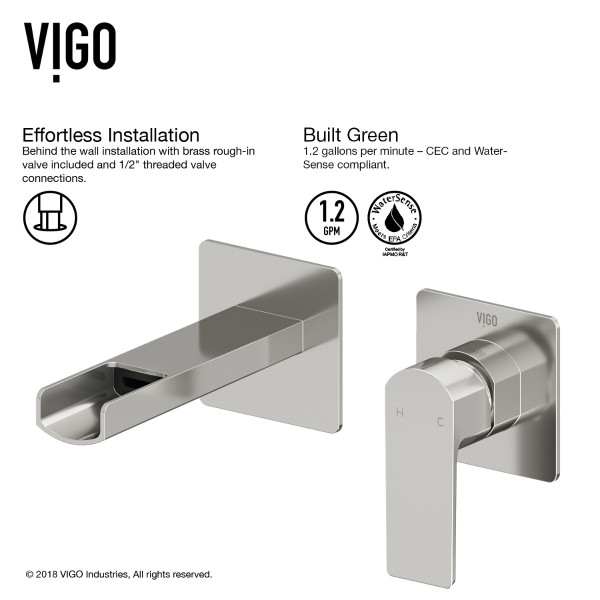 VIGO VG05005BN Atticus Single Handle Wall Mount Bathroom Faucet in Brushed Nickel