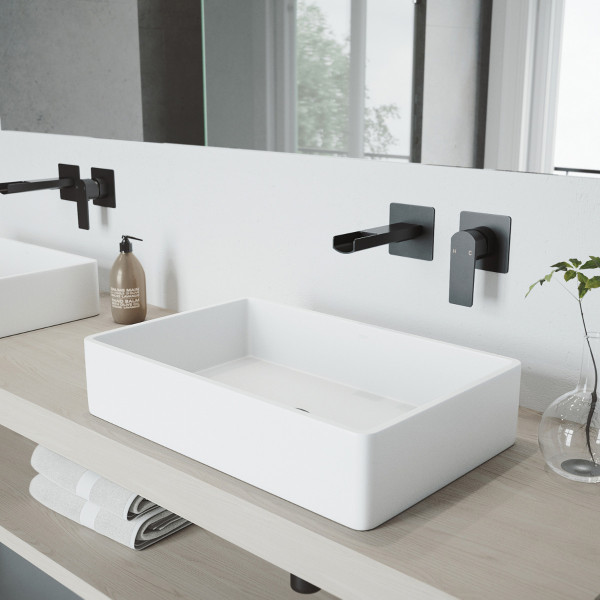 VIGO VG05005MB Atticus Single Handle Wall Mount Bathroom Faucet in Matte Black