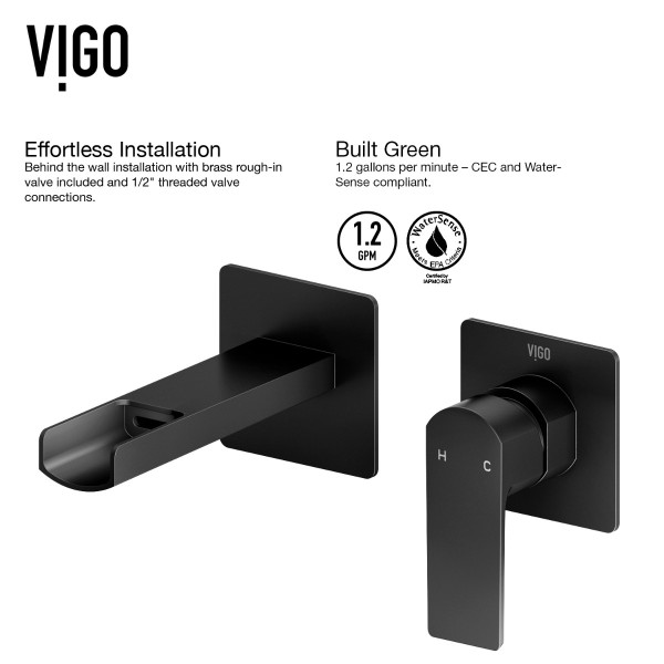 VIGO VG05005MB Atticus Single Handle Wall Mount Bathroom Faucet in Matte Black