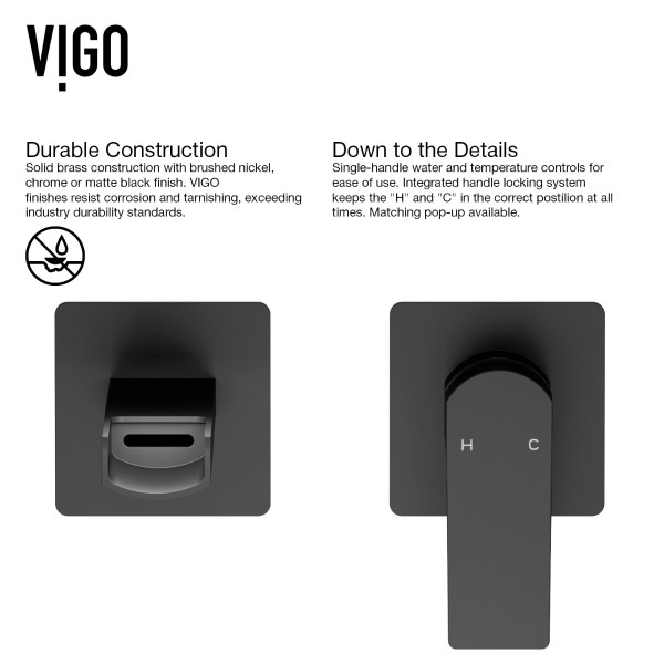 VIGO VG05005MB Atticus Single Handle Wall Mount Bathroom Faucet in Matte Black