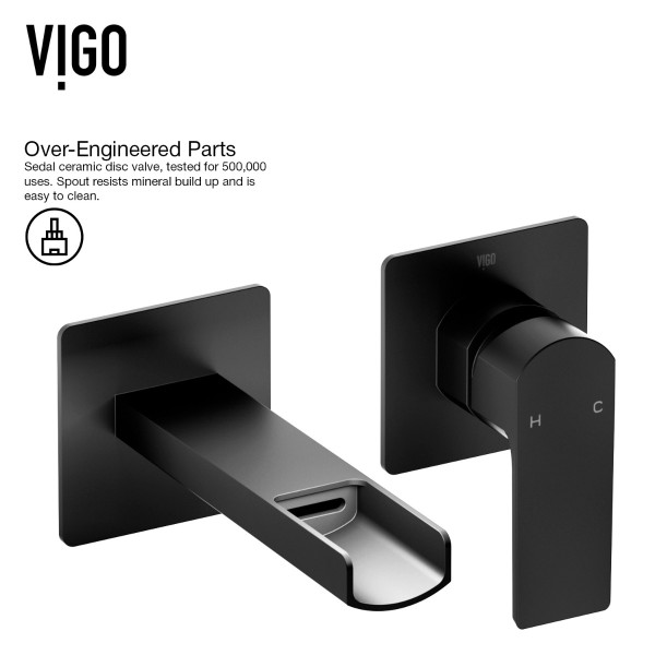 VIGO VG05005MB Atticus Single Handle Wall Mount Bathroom Faucet in Matte Black