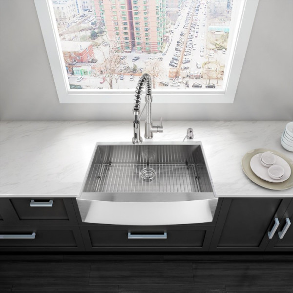 VIGO VG3020CK1 30" Farmhouse Stainless Kitchen Sink w/ Grid and Strainer