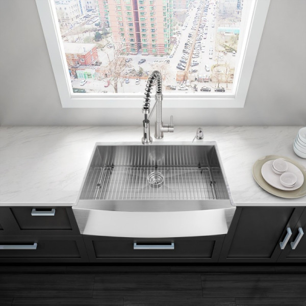 VIGO VG3620CK1 36" Farmhouse Stainless Kitchen Sink w/ Grid and Strainer