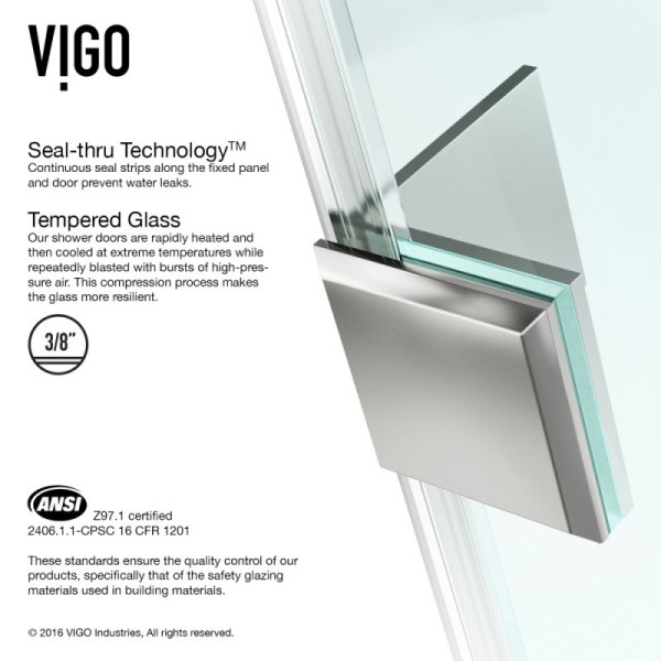 VIGO VG6011CL36WL Monteray Frameless Hardware Shower Enclosure w/ Left Base