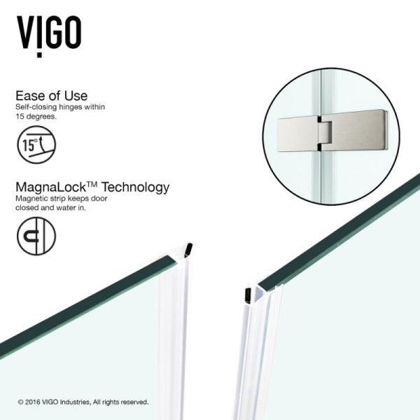 VIGO VG6011CL36WL Monteray Frameless Hardware Shower Enclosure w/ Left Base