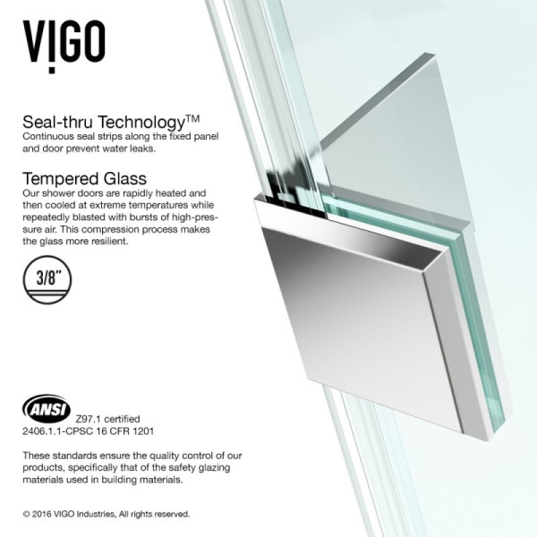 VIGO VG6011CL36WL Monteray Frameless Hardware Shower Enclosure w/ Left Base