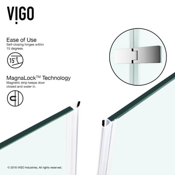 VIGO VG6011CL36WL Monteray Frameless Hardware Shower Enclosure w/ Left Base