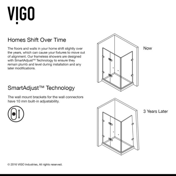 VIGO VG6011CL36WL Monteray Frameless Hardware Shower Enclosure w/ Left Base