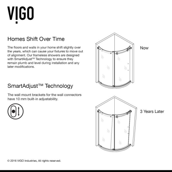 VIGO VG6031STCL36WR Sanibel Glass/S Steel Shower Enclosure Right Sided Door