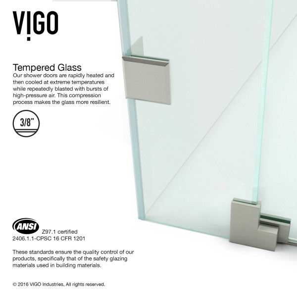 VIGO VG6042CL48 Pirouette Frameless Shower Door With Clear Glass
