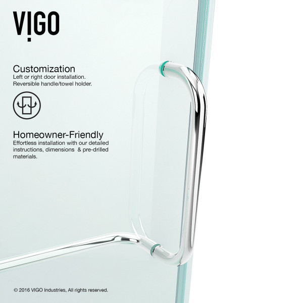 VIGO VG6042CL48 Pirouette Frameless Shower Door With Clear Glass