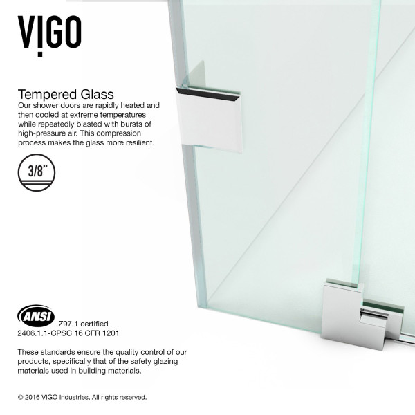 VIGO VG6042CL48 Pirouette Frameless Shower Door With Clear Glass