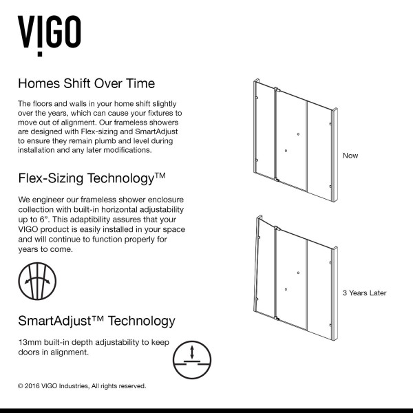 VIGO VG6042CL60 Pirouette Frameless Hinged Shower Door With Clear Glass