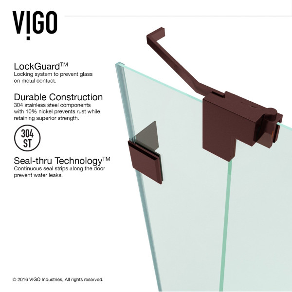 VIGO VG6042CL48 Pirouette Frameless Shower Door With Clear Glass