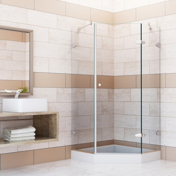 VIGO VG6061CL36W Verona Neo-Angle Hardware Shower Enclosure w/ White Base