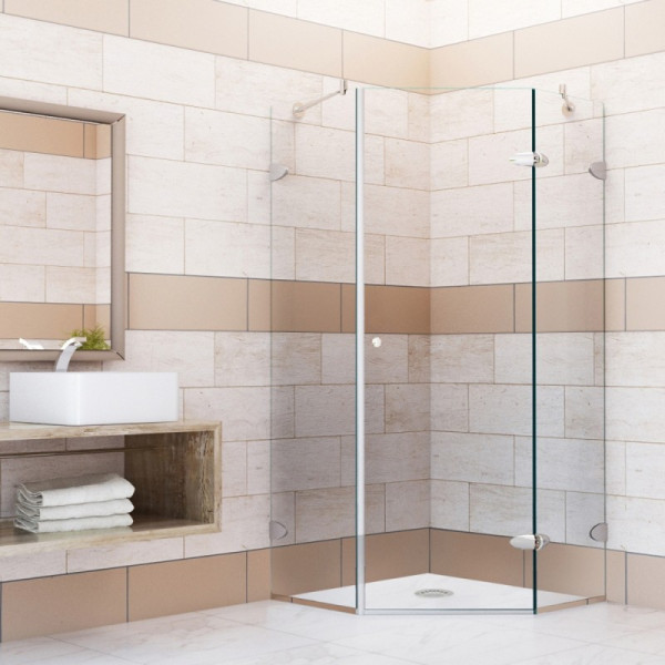VIGO VG6061CL38 Verona Neo-Angle Glass/Chrome Hardware Shower Enclosure