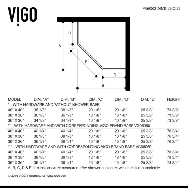 VIGO VG6062CL40WS Piedmont Neo-Angle Shower Enclosure With Low-Profile Base