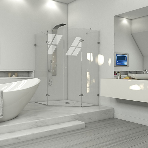 VIGO VG6063CL42 Gemini Frameless Neo-Angle Hardware Shower Enclosure