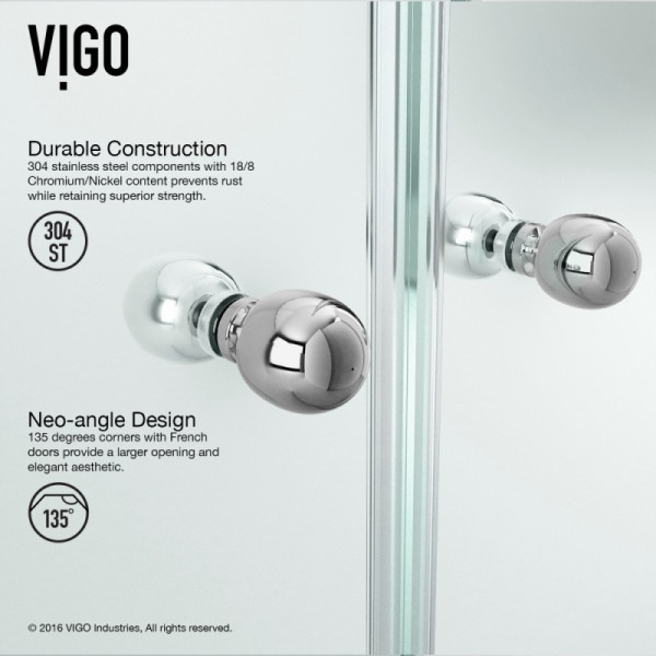 VIGO VG6063CL42 Gemini Frameless Neo-Angle Hardware Shower Enclosure