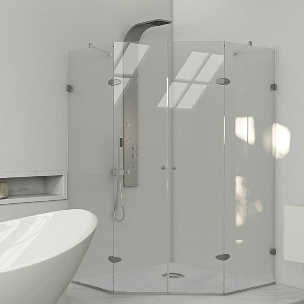 VIGO VG6063CL42 Gemini Frameless Neo-Angle Hardware Shower Enclosure