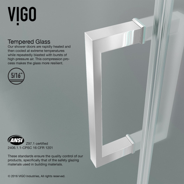 VIGO VG6072BLK28 SoHo Adjustable Frameless Shower Door w/ Sheer Black Glass