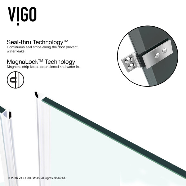 VIGO VG6072BLK28 SoHo Adjustable Frameless Shower Door w/ Sheer Black Glass